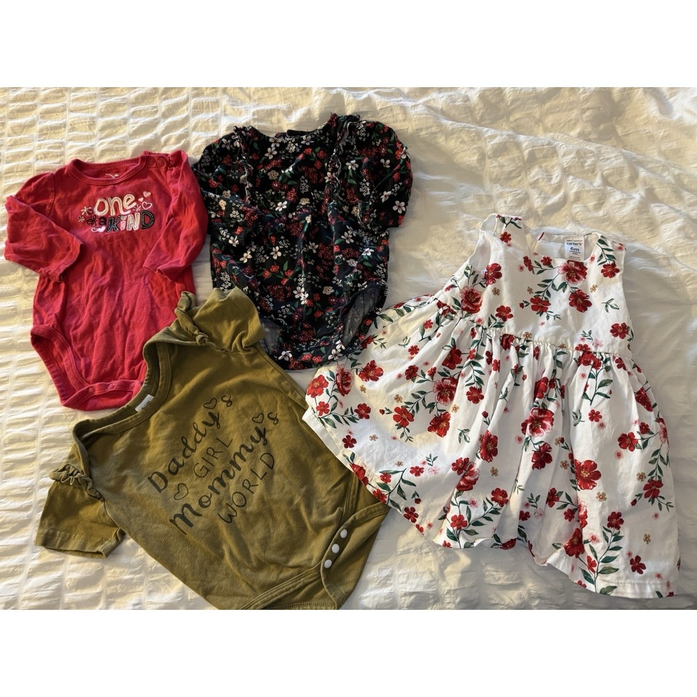 6 Month Girls Bundle Floral Dress, 3 Bodysuits Daddy's Girl Mommy's World‎